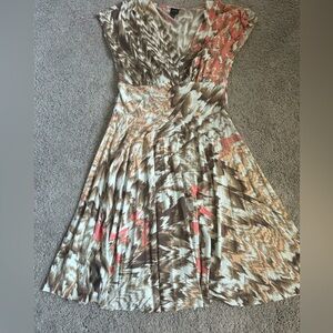 Black Saks Fifth Avenue peach brown cream animal print a line dress 6 pleaded